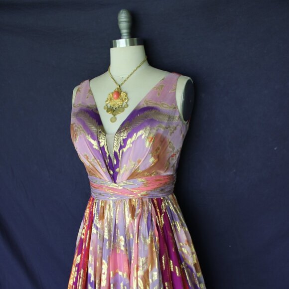 Elegant Purple and Gold Evening Gown - Picture 5 of 11
